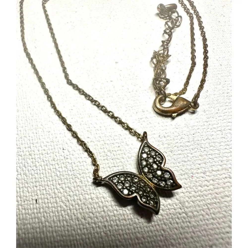 Rhinestone butterfly dainty pendant necklace